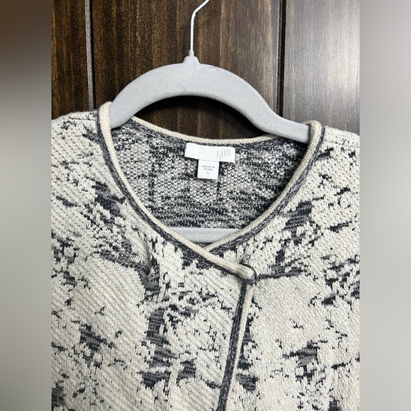 J. JILL White Gray Long Sleeve Jacquard Topper Longline Coat Jacket Size:Small - Picture 7 of 15